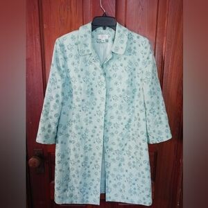 Ann Taylor LOFT Aqua Blue 100% Linen Embroided Womans Pea Coat Sz 10 Excellent!